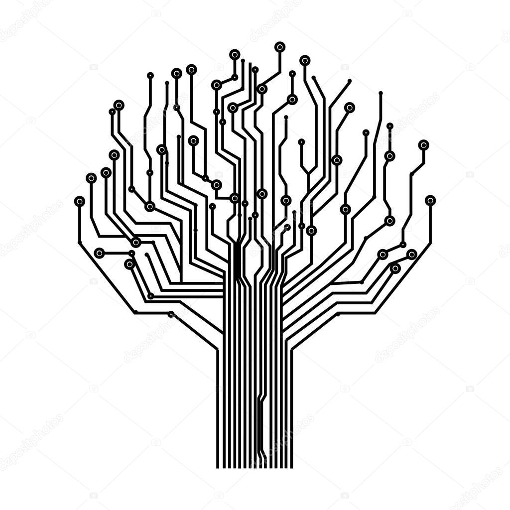 silhouette circuit board tree background