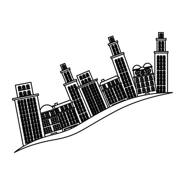 Silhouette byggnader och stadsbilden sida scen ikonen — Stock vektor