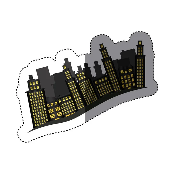 Klistermärke byggnader och stadsbilden sida scen ikonen — Stock vektor