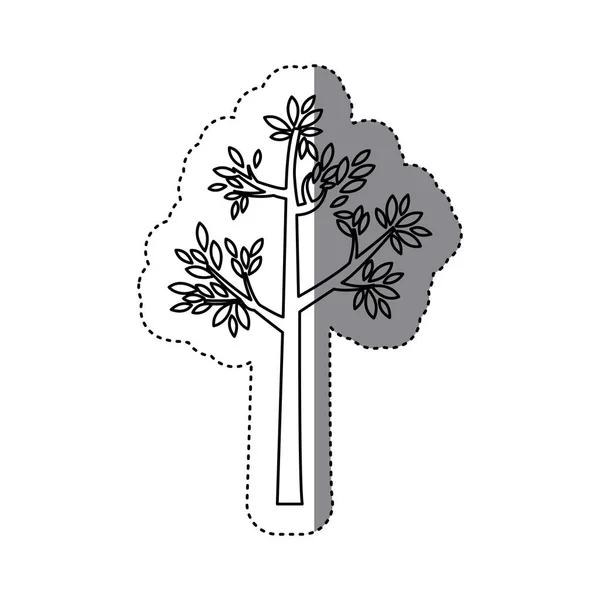 Adesivo albero contorno con foglie e tronco — Vettoriale Stock