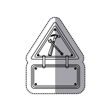 etiket kontur trafik işaretleri ile çekiç ve anahtar