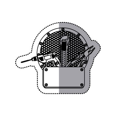 metal plaka ve araçları ile dairesel çerçeve etiket siluet Panjur delikli