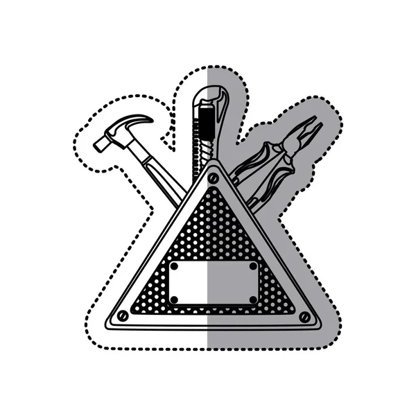 Klistermärke siluett triangel metallic ram med galler perforerade och verktyg — Stock vektor