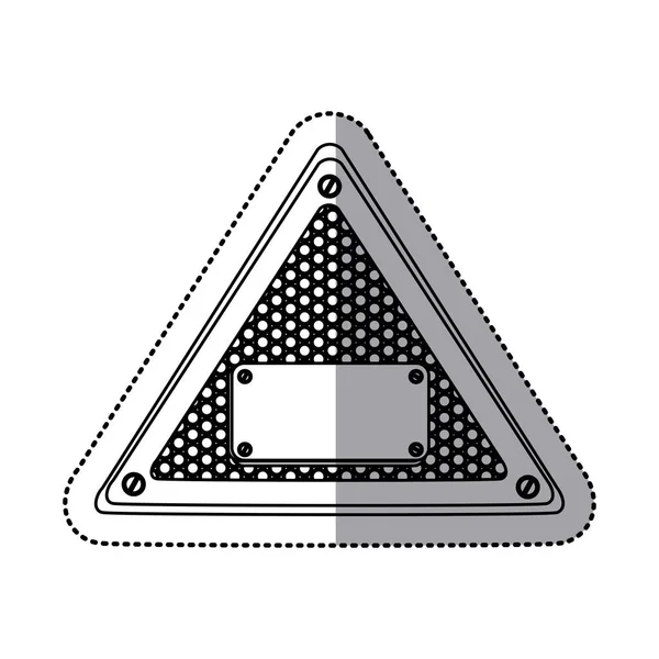 Pegatina silueta triángulo marco metálico con parrilla perforada y placa con tornillos — Vector de stock