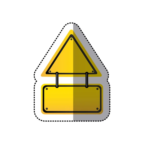 Etiqueta engomada triángulo amarillo forma advertencia señal de tráfico — Vector de stock