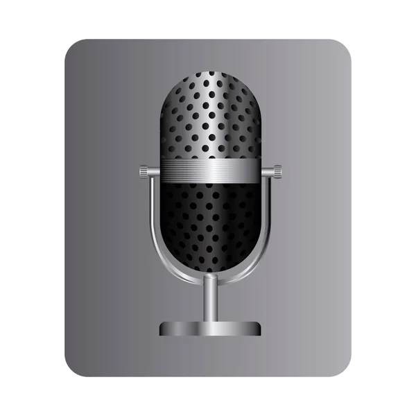 Botón cuadrado gris con micrófono de estudio — Vector de stock