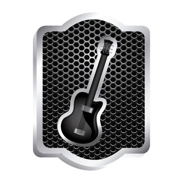 Εραλδικά πλαίσιο με ανακούφιση εικονίδιο επιφάνειας και ηλεκτρική κιθάρα μουσικό Γκριλ — Διανυσματικό Αρχείο