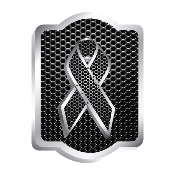 Cadre héraldique avec surface de gril et dentelle ruban cancer icône relief — Image vectorielle