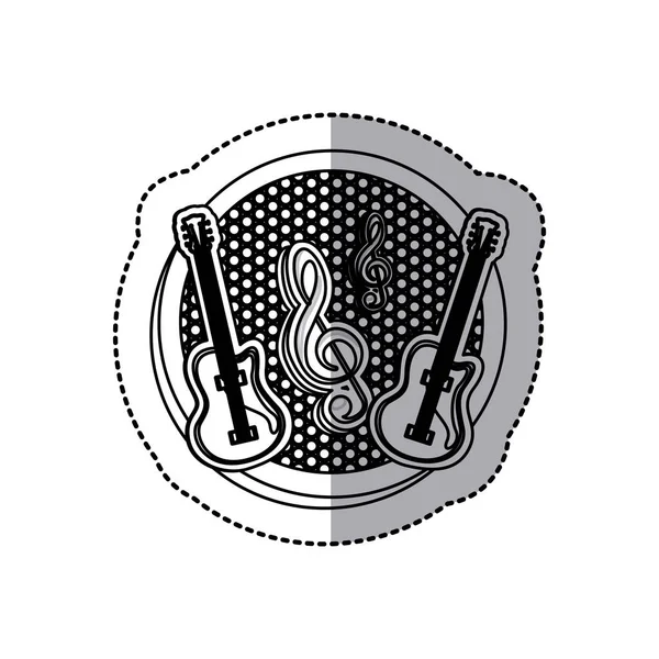 Emblème guitare électrique avec icône de symbole musical — Image vectorielle