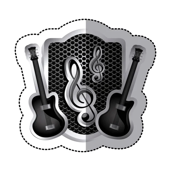 Emblema guitarra eléctrica con icono de símbolo de música — Vector de stock