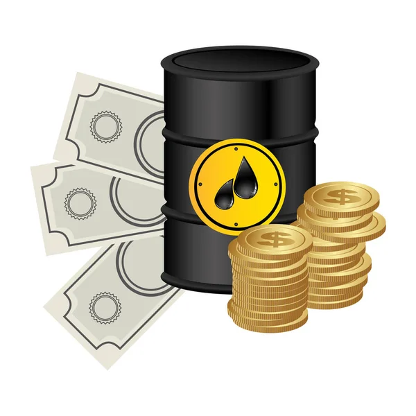 Fundo de cor com barril de petróleo e dinheiro — Vetor de Stock