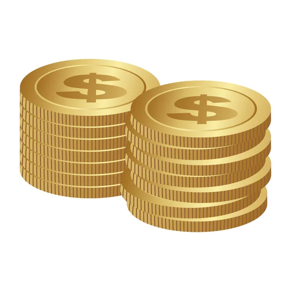 Kleur silhouet met munten stack in horizontale positie — Stockvector