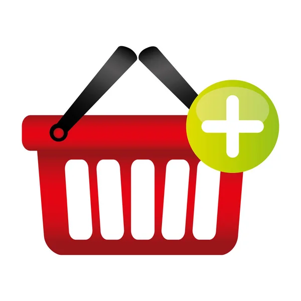Silhueta colorida com cesta de compras com duas alças e sinal de adição — Vetor de Stock