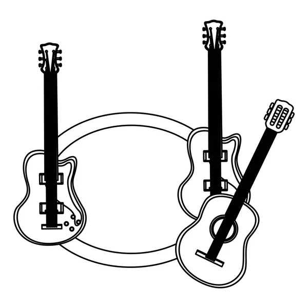 Elektrik ve akustik gitar ile tek renkli kontur ayarla — Stok Vektör
