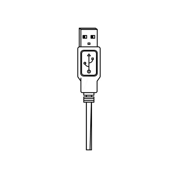 Contorno monocromo con conector USB — Archivo Imágenes Vectoriales