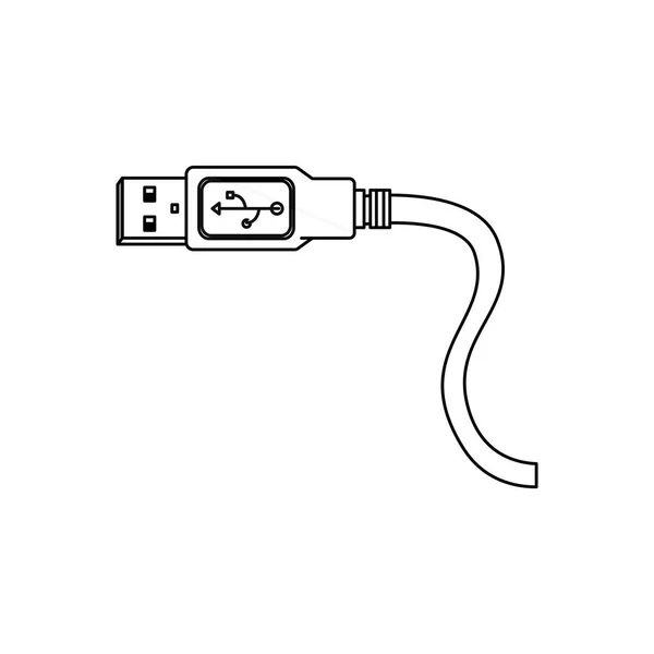 Монохромный контур с USB-шнуром — стоковый вектор