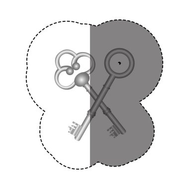 etiket gri tonlama ile çapraz vintage anahtarlar silüeti