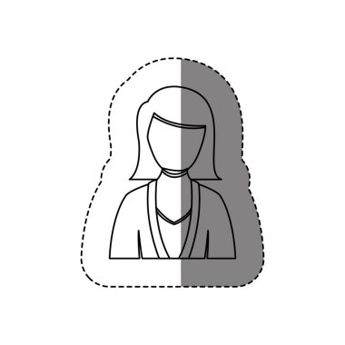 yarım vücut kadın ceket ve yüz olmadan kısa saç ile tek renkli kontur etiket