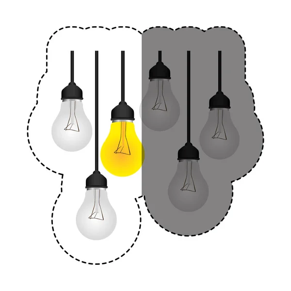 Färg klistermärke med siluett med uppsättning av lampa lampor — Stock vektor