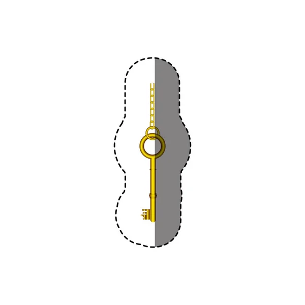 Наклейка с силуэтом круглой формы винтажный золотой ключ с цепью — стоковый вектор