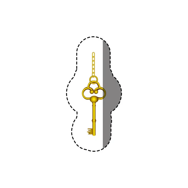 Autocollant avec silhouette de clé vintage en or avec chaîne — Image vectorielle