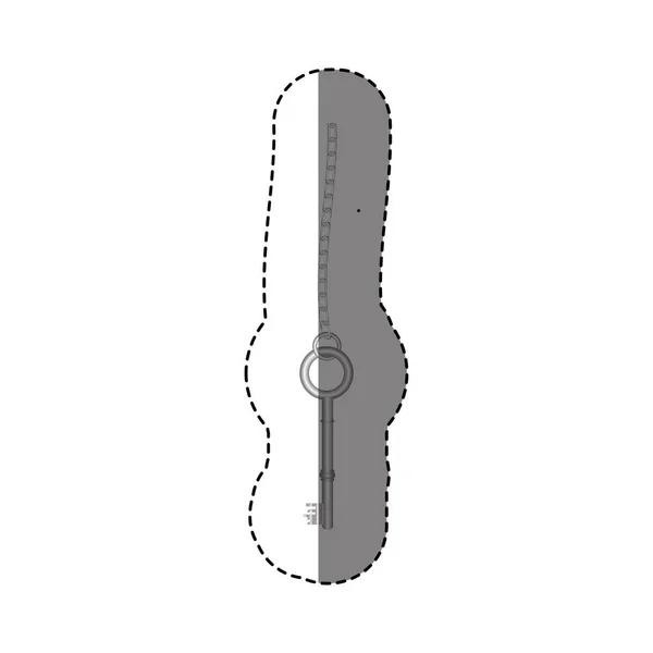 Pegatina monocromática con silueta de forma redondeada llave vintage con cadena — Archivo Imágenes Vectoriales