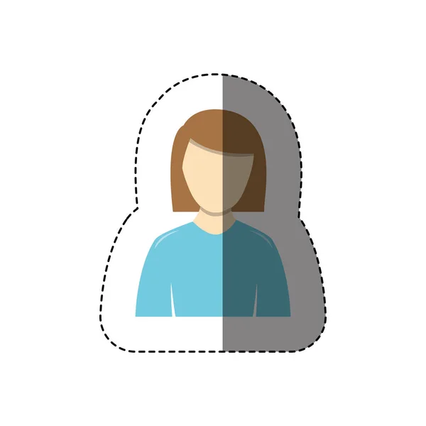 Barva štítku polovinu těla žena s dlouhými rukávy košile a krátké vlasy bez tváře — Stockový vektor