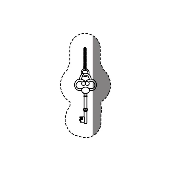 Adesivo de contorno monocromático com silhueta de chave vintage com corrente — Vetor de Stock