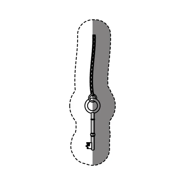 Etiqueta monocromática de contorno com silhueta de chave vintage de forma arredondada com corrente — Vetor de Stock