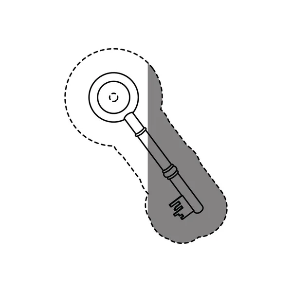 Monochromatyczne kontur naklejki z sylwetka zaokrąglony kształt klucza vintage — Wektor stockowy