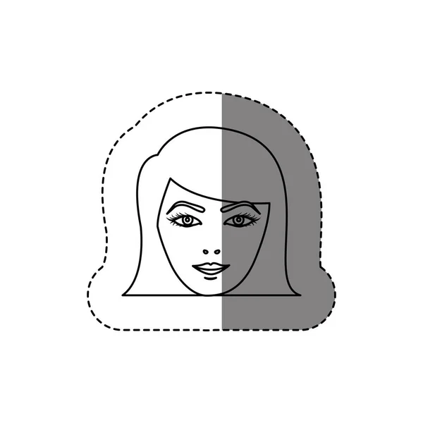 Monochromatický obrysu nálepka s hlavou ženy s krátkými vlasy — Stockový vektor
