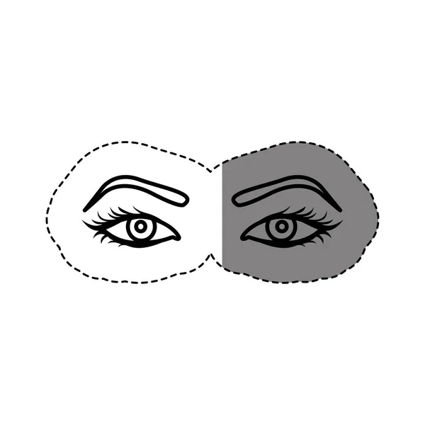 Μονόχρωμη περίγραμμα αυτοκόλλητο με γυναίκα με τα μάτια ανοιχτά — Διανυσματικό Αρχείο