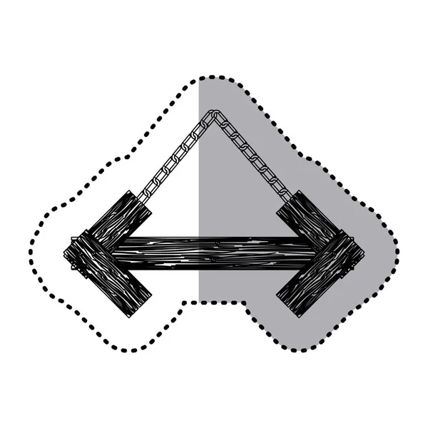 Autocollant en forme de flèche monochrome panneau en bois avec des chaînes — Image vectorielle