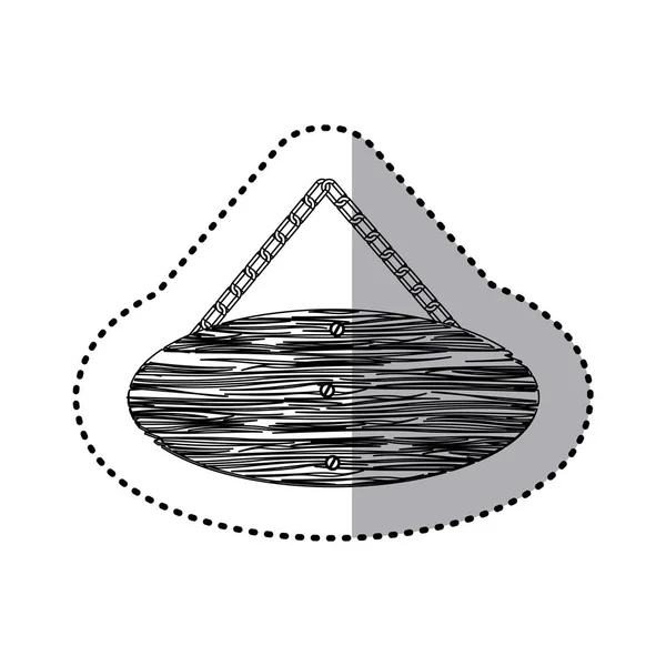 Наклейка монохромний шматок круглої дерев'яної вивіски з ланцюгами — стоковий вектор