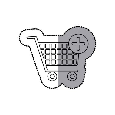 etiket siluet alışveriş sepeti ve artı işareti ile