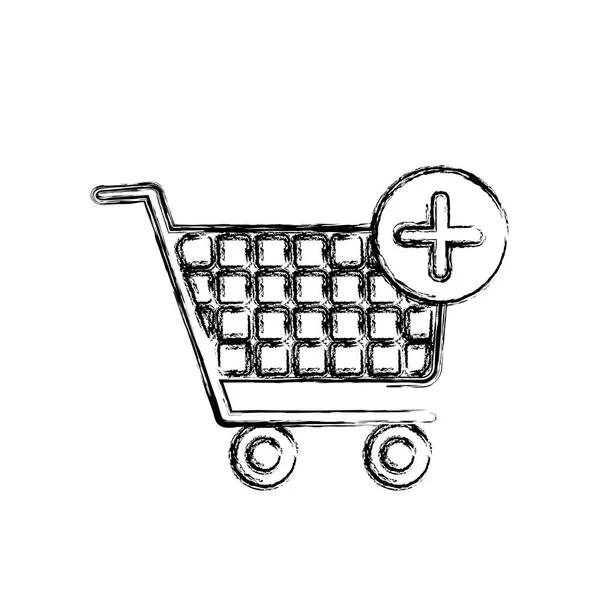 Blurred silhouette shopping cart and plus sign — Stock Vector