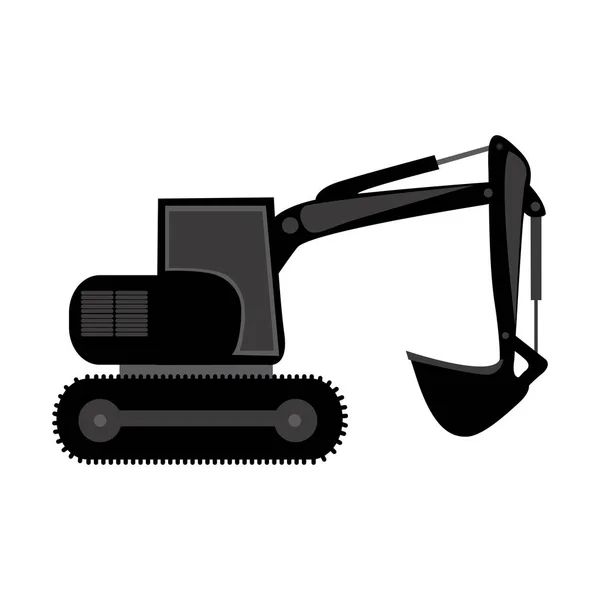 Zwarte backhoe loader pictogram — Stockvector