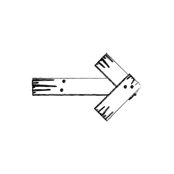 Monochromatické obrysu šipky kus dřevěné desky s hřebíčkem — Stockový vektor