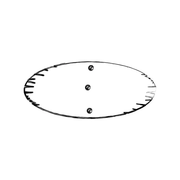Монохромний контур овального шматка дерев'яної дошки з гвоздиками — стоковий вектор