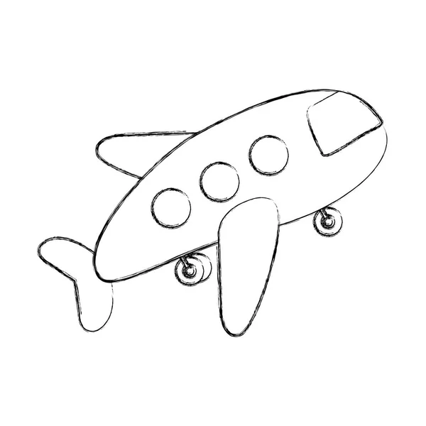 Desenho de mão de contorno monocromático de desenho de ícone de transporte de avião a jato de desenho animado —  Vetores de Stock
