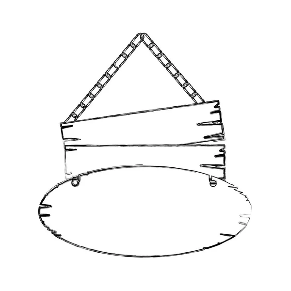 Μονόχρωμη περίγραμμα του ζεύγους κομμάτια παλιά ξύλινη πινακίδα του σκάφους με αλυσίδες — Διανυσματικό Αρχείο