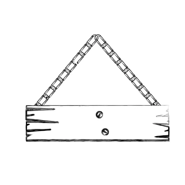 Монохромный контур штучной деревянной вывески с цепями — стоковый вектор