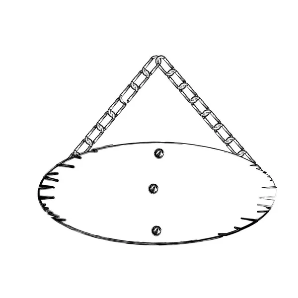 鎖を持つ楕円木製看板のモノクロの輪郭 — ストックベクタ