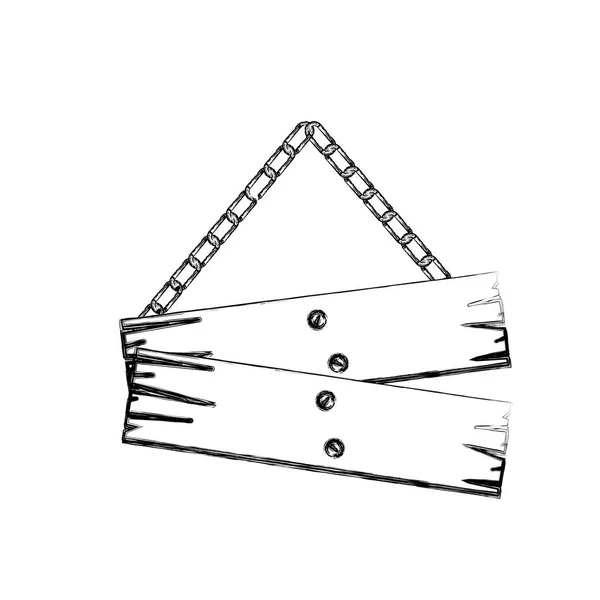 Contorno monocromo de las piezas de par letrero de madera con cadenas — Vector de stock