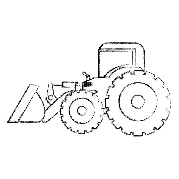 Monochrome contour hand drawing of tractor loader with shovel — Stock Vector