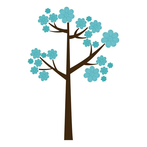 Kleur silhouet met blauwe bloemen boom — Stockvector