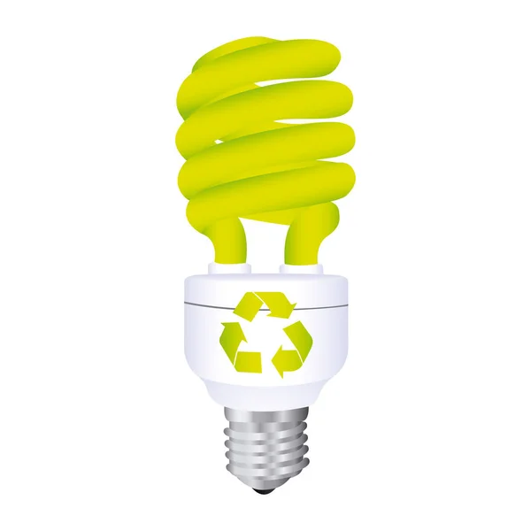 Kleur silhouet met spiraal fluorescentielamp met recycling symbool — Stockvector