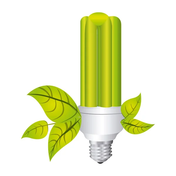 Silhueta de cor com lâmpada fluorescente com símbolo de reciclagem — Vetor de Stock