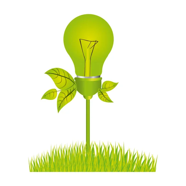 Color silhouette with light bulb with leaves and grass — Stock Vector