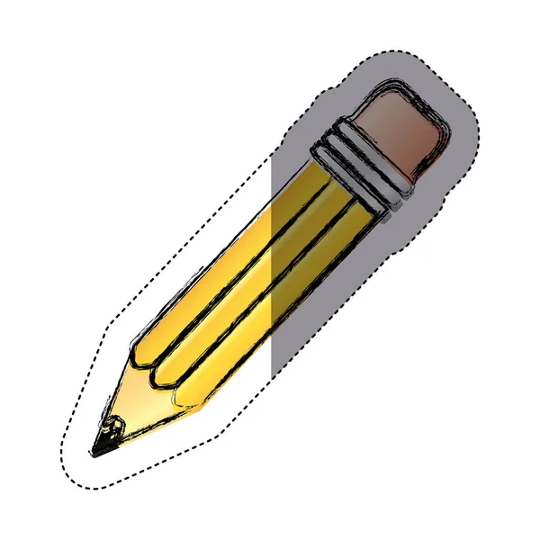 Aufkleber-Farbskizze mit gelbem Bleistift mit Radiergummi und Halbschatten — Stockvektor